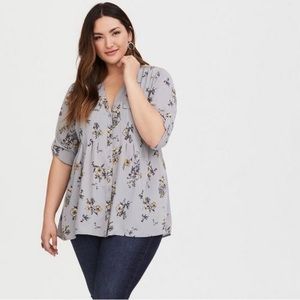Torrid Georgette Hi-Low Tunic Floating Gray Flower Short Sleeve Plus Size 1X
